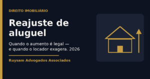 Ilustração sobre reajuste de aluguel: casa com seta de aumento, na identidade do Ruysam Advogados